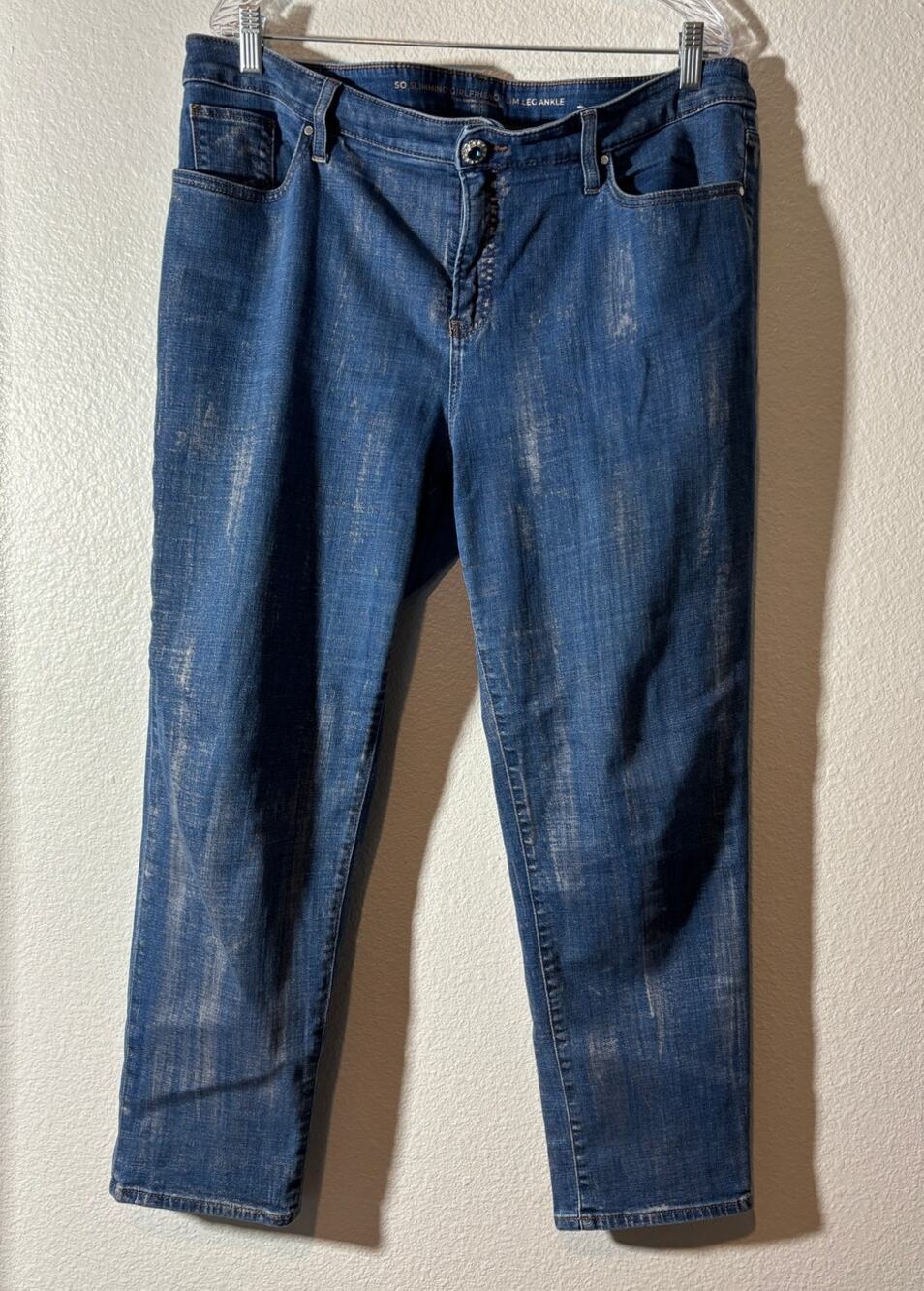 Chico's Size 16 Distressed So Slimming Girlfriend Slim Leg Ankle Jeans